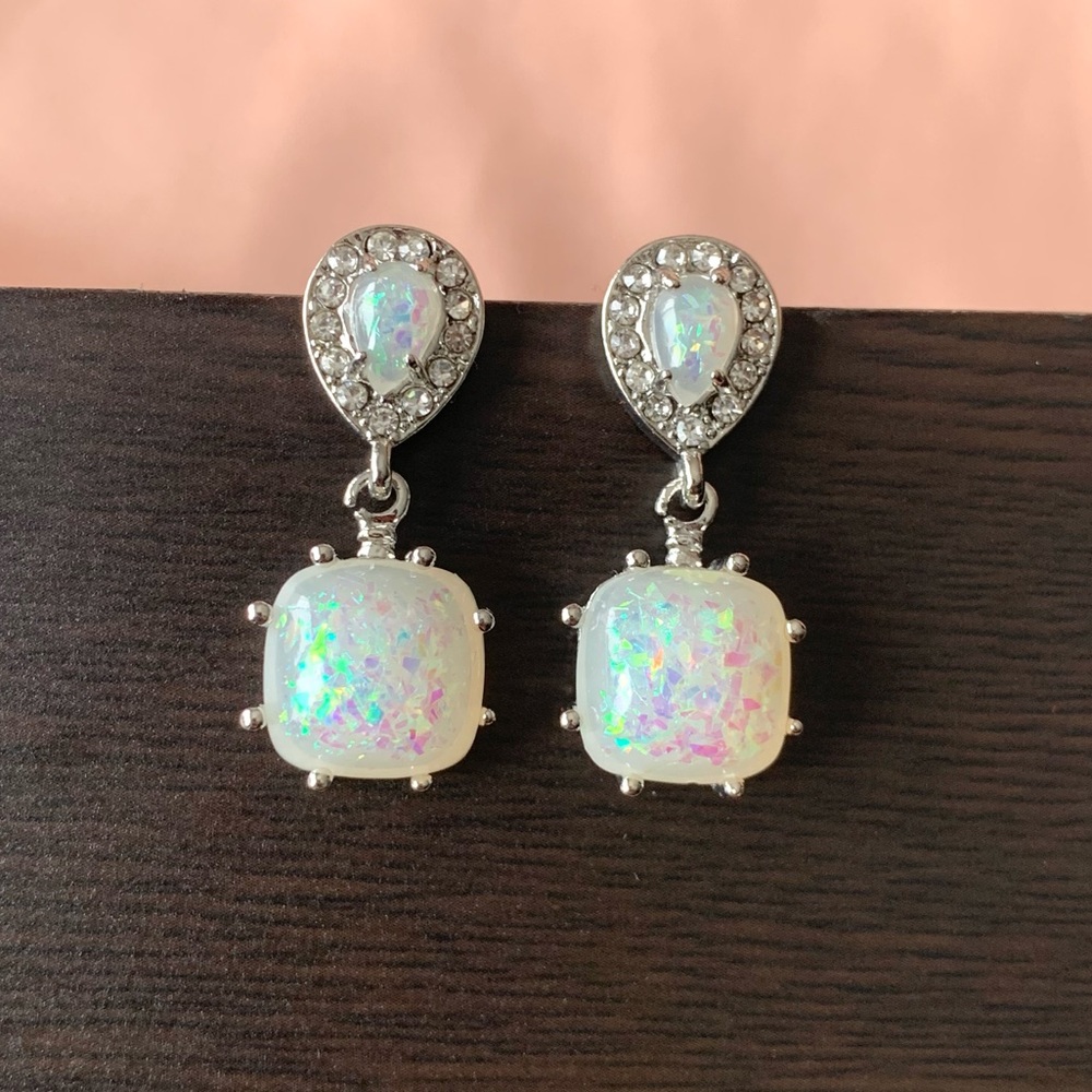 Elegant Silver and White Opal Earrings